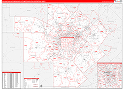 San Antonio-New Braunfels Metro Area Wall Map Red Line Style 2026